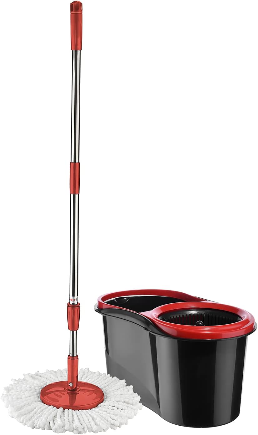Easy Spin Mop and Bucket Set with 2 Heads and Spinner is made by Stainless steel.