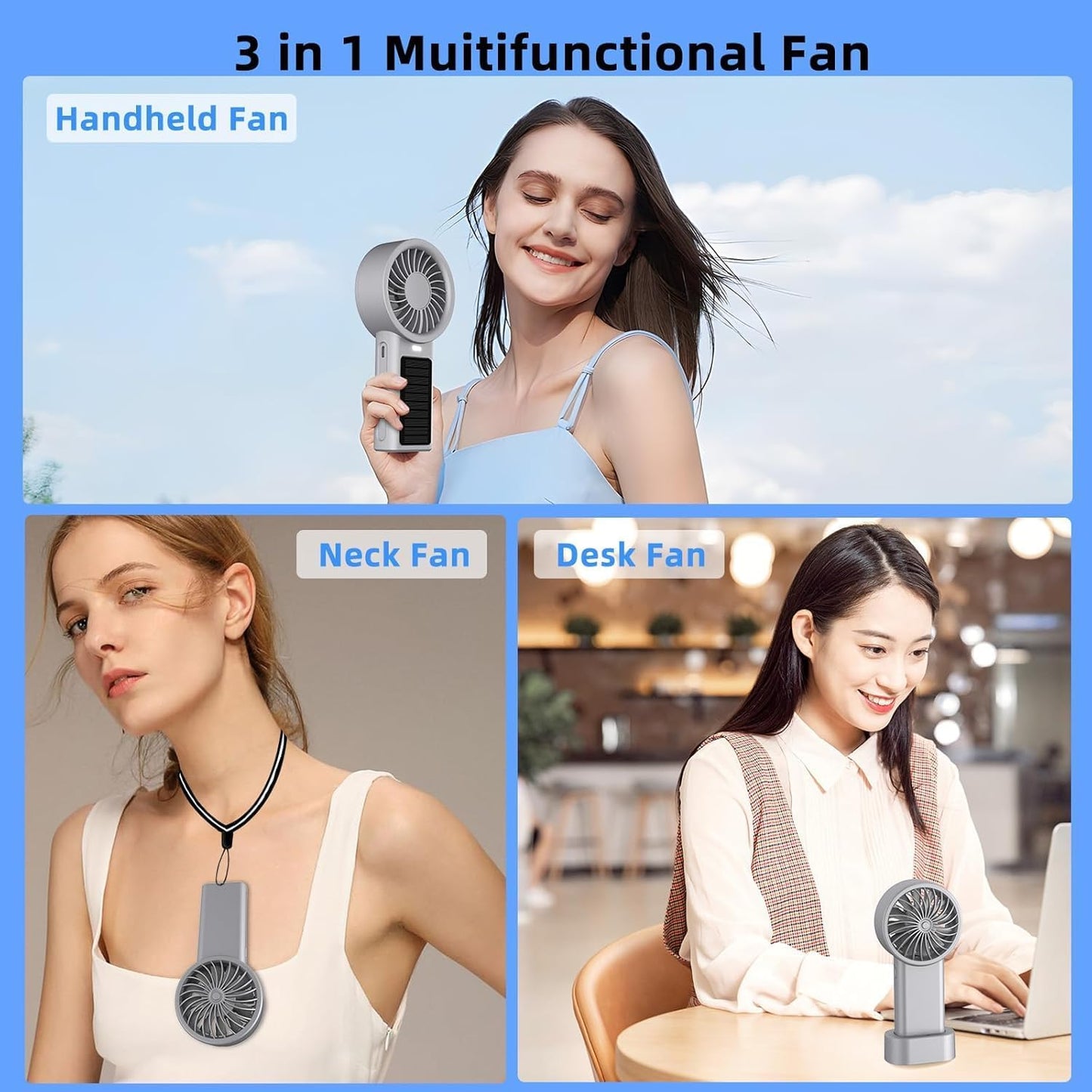 Portable Handheld Fan with Solar Panel