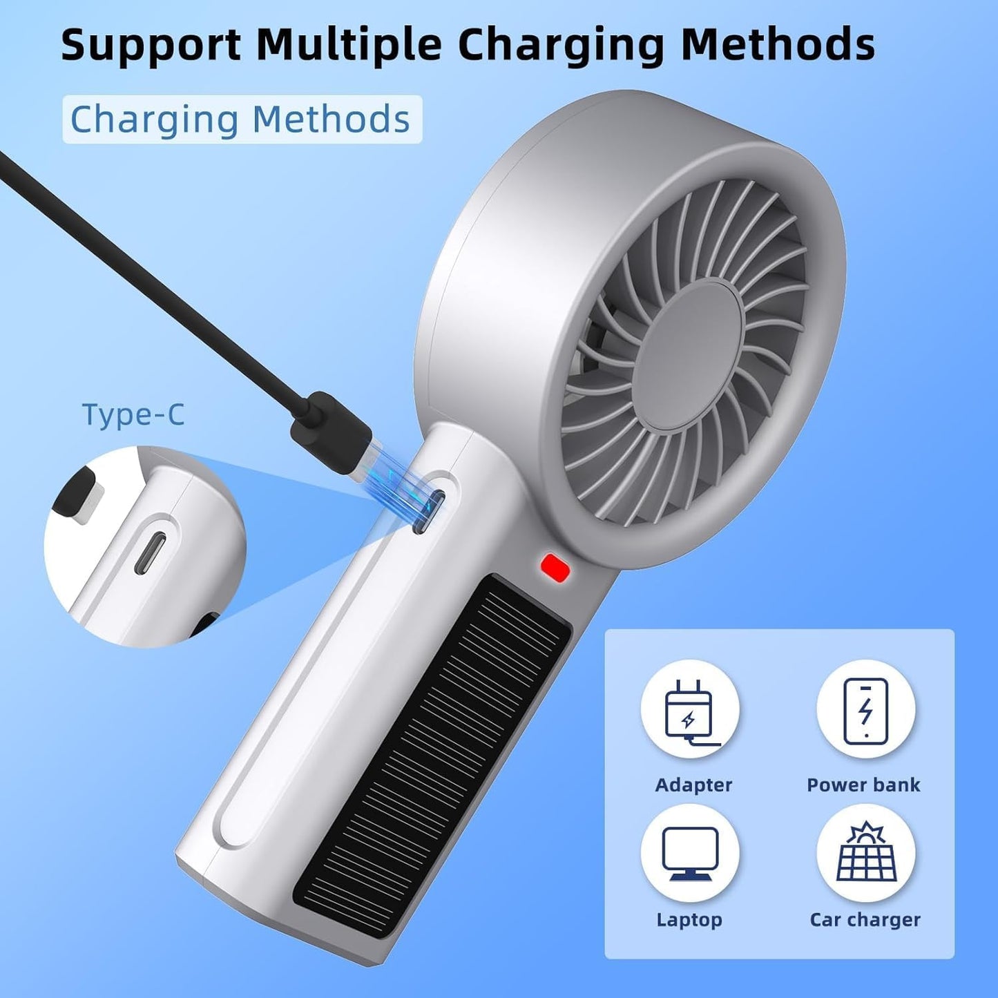 Portable Handheld Fan with Solar Panel