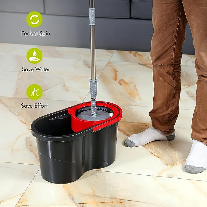 Easy Spin Mop and Bucket Set with 2 Heads and Spinner is made by Stainless steel.
