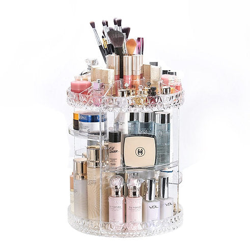 Diamond Pattern 360 Degree Rotatable Acrylic Mute Makeup Storage box