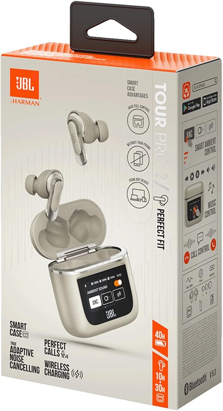 JBL Tour Pro 2 True Wireless Noise Cancelling Earbuds.