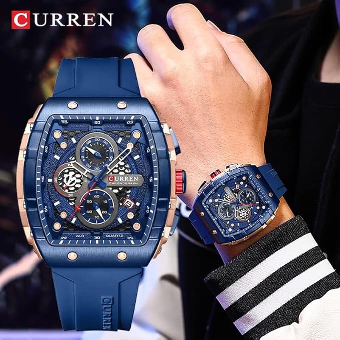 Men's waterproof chronograph watch with silicone strap (1 YEAR WARRANTY)
