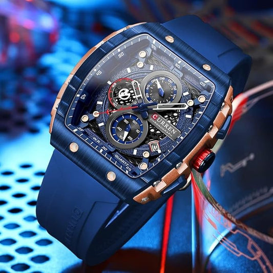 Men's waterproof chronograph watch with silicone strap (1 YEAR WARRANTY)