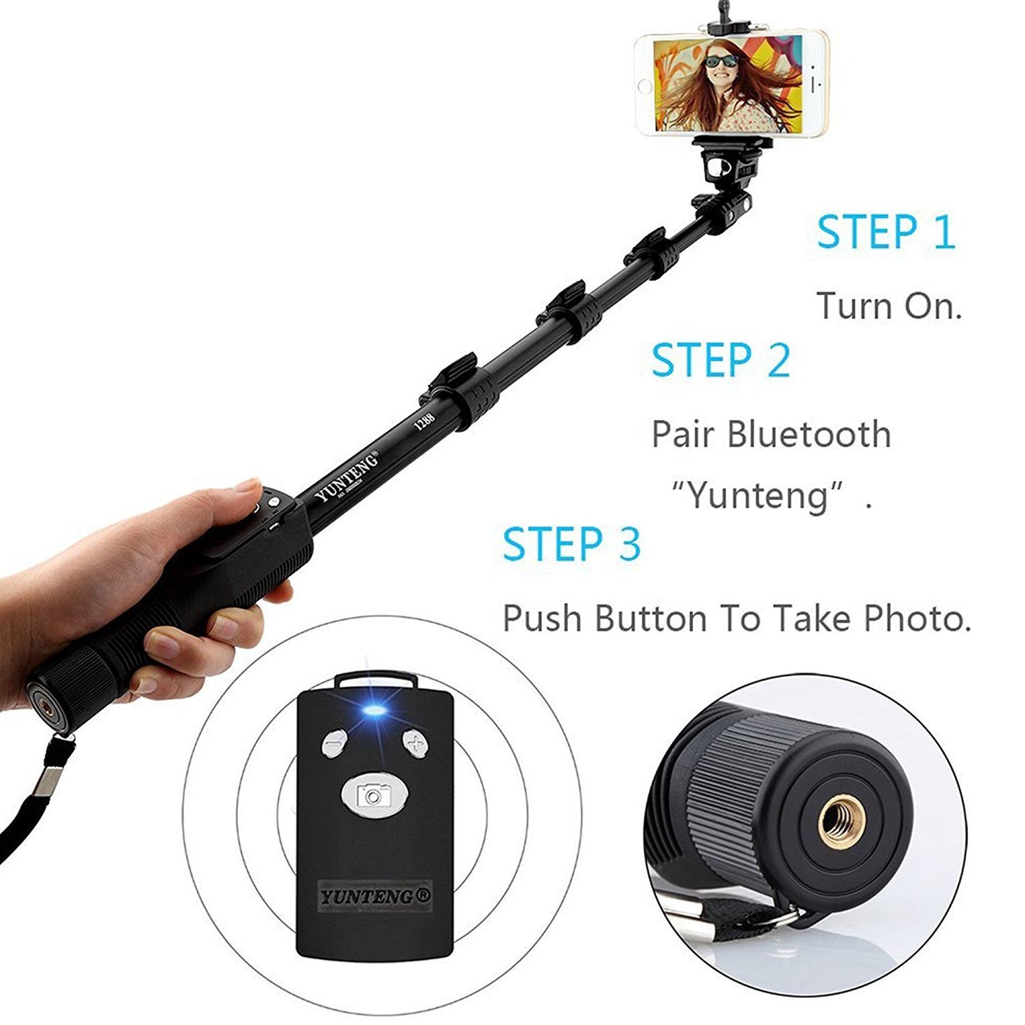 Selfie Stick Monopod with Shutter Bluetooth Remote Control Compatible with All Phones