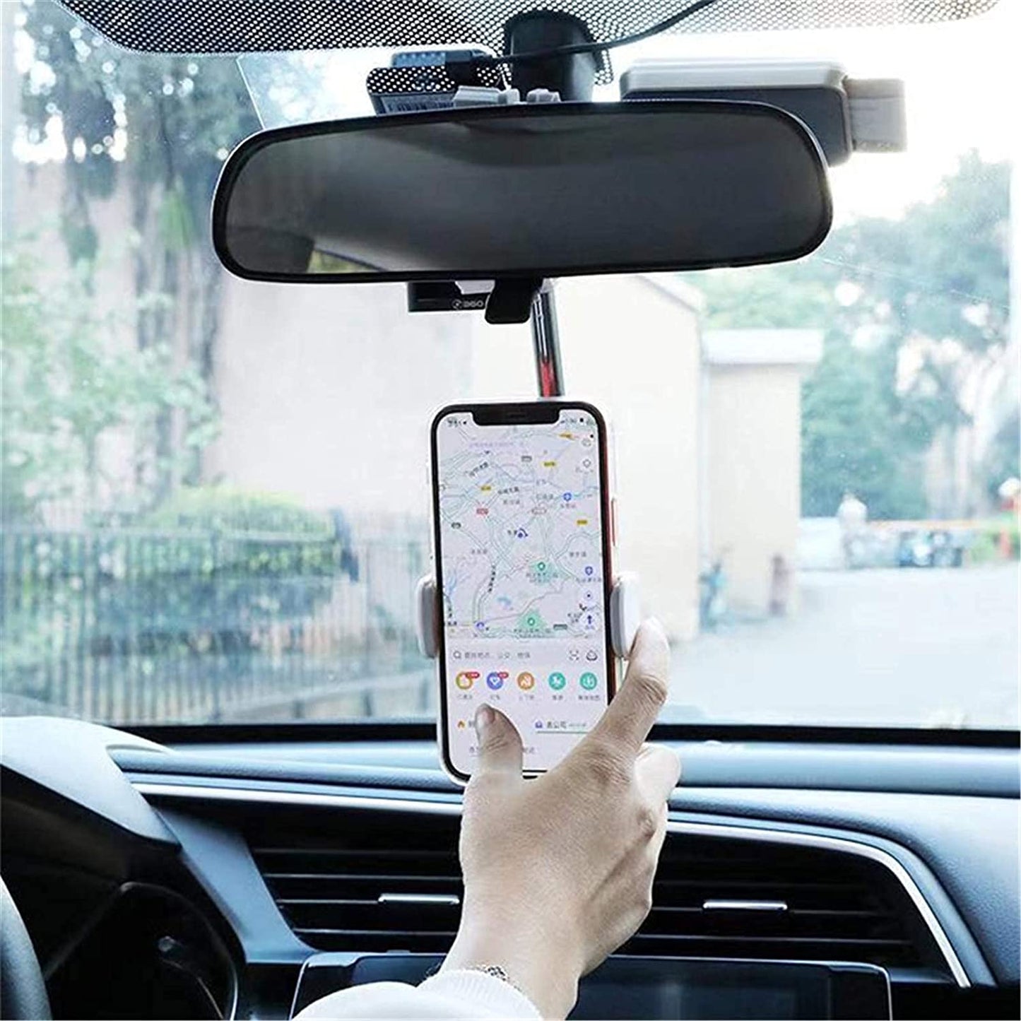 Rearview Mirror Car Phone Holder, 360° Rotatable Car Phone Mount, Phone Holder for Car, Cell Phone Automobile Cradles, Adjustable Cell Phone Holder for iPhone Compatible with all phones