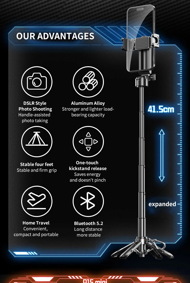 P15Mini Selfie Stick Tripod 3 in 1  Extendable Grip