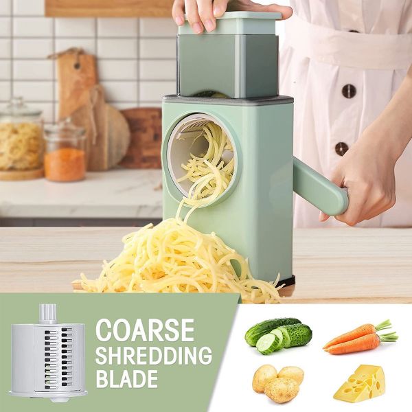 3 In 1 Multifunctional Vegetable Cutter For Kitchen, Salad Maker, Manual, Stainless Steel Panel, Green